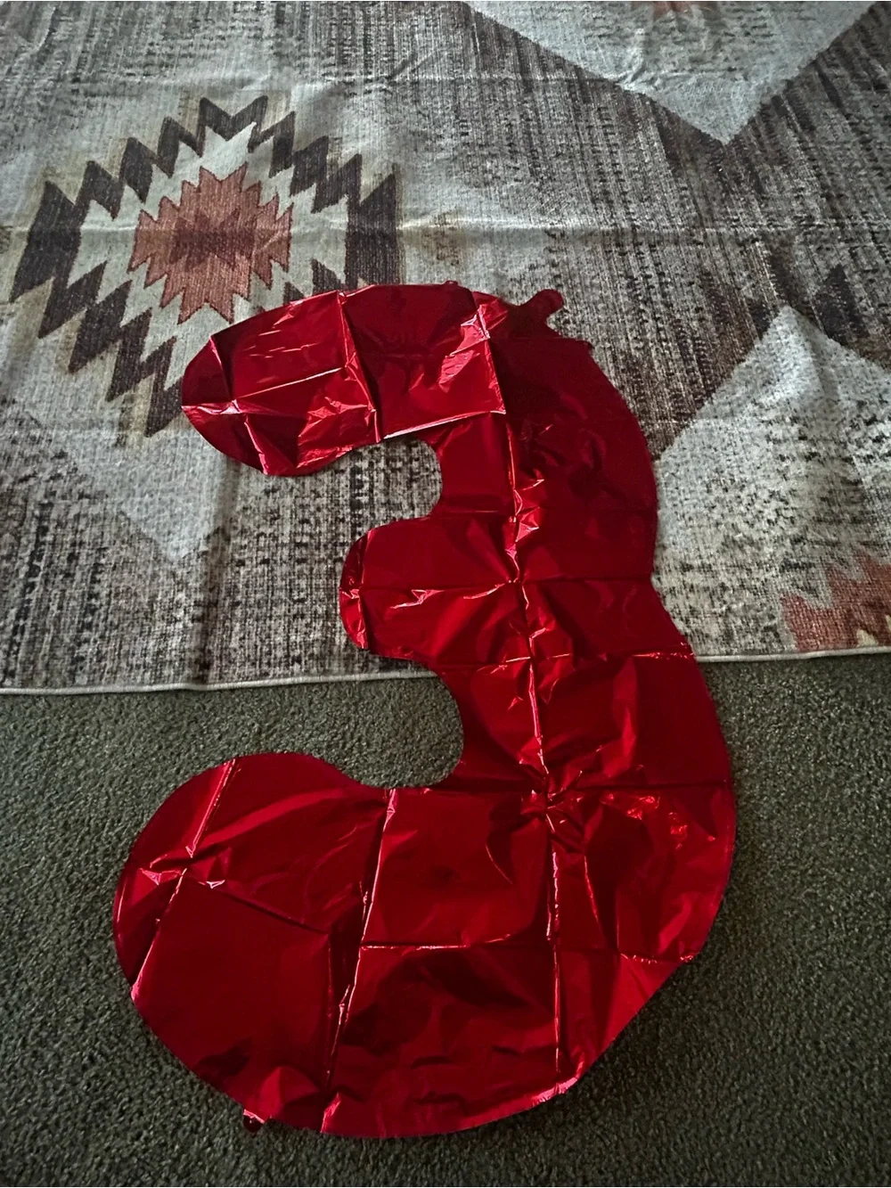 Large Red Foil Number 3 Balloon - Metallic Décor